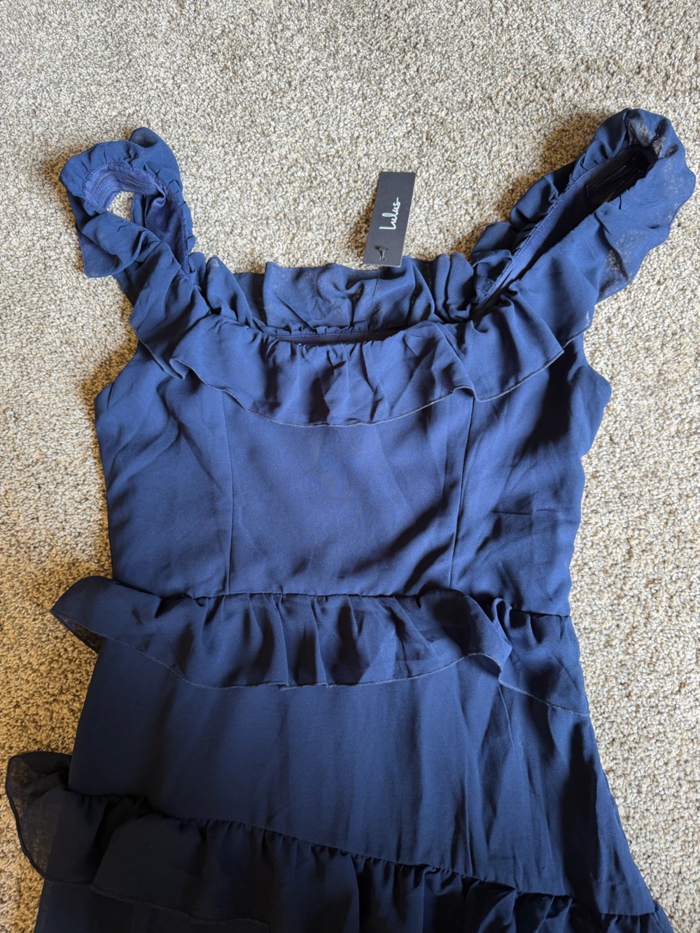 Lulus Compelling Romantic Ruffled Tiered Maxi Dress in Dark Navy Sz M Bridesmaid - Picture 5 of 16